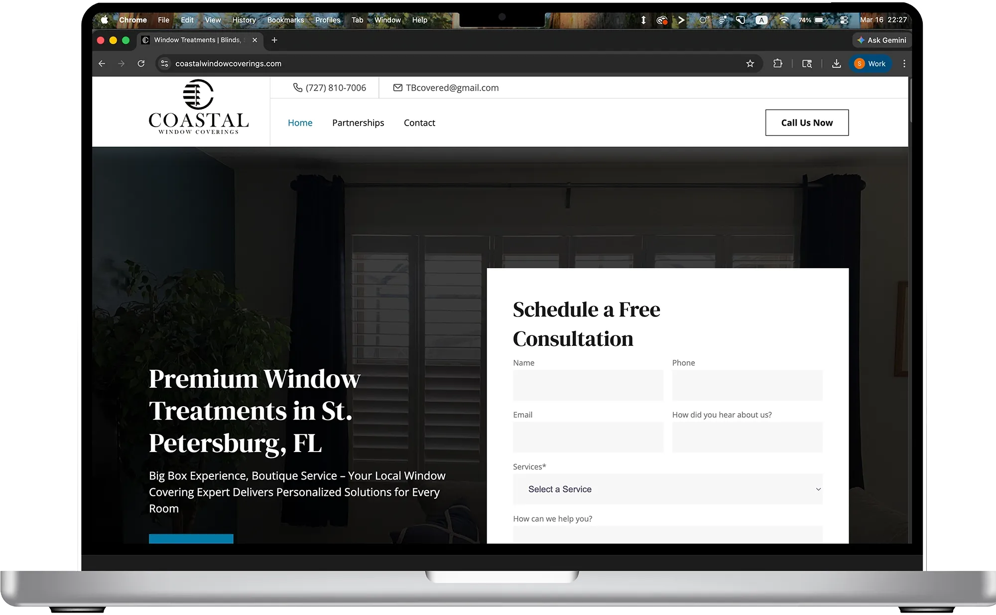 Coastal Window Coverings website that was built by us